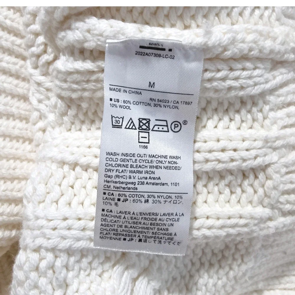 Banana Republic Chunky Cable Knit Cowl Neck Fisherman Sweater Cotton Wool M